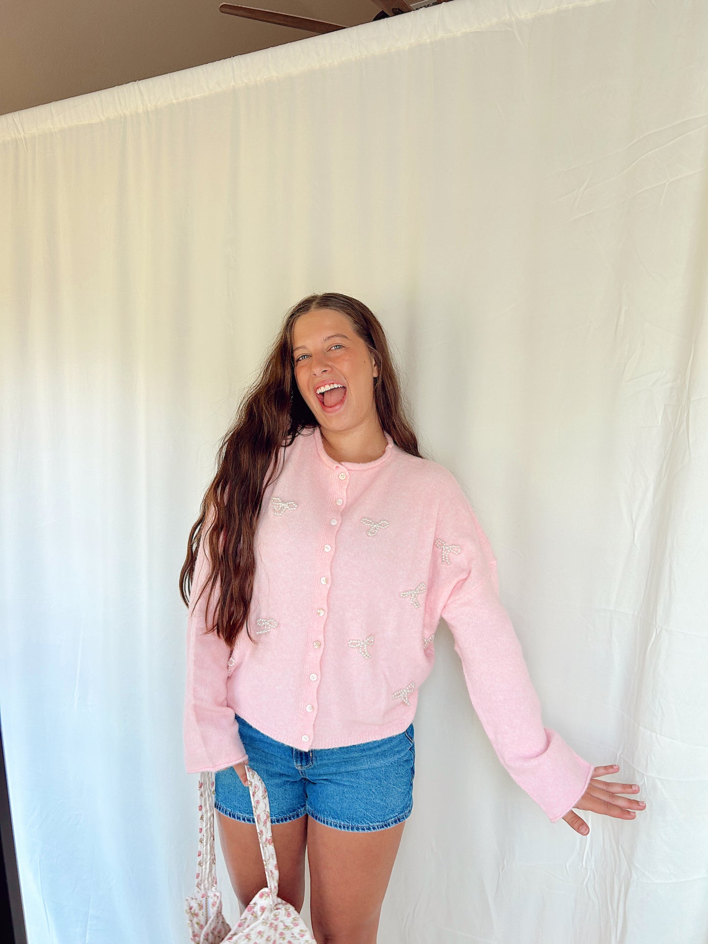 PRETTY IN PEARL RIBBON CARDIGAN