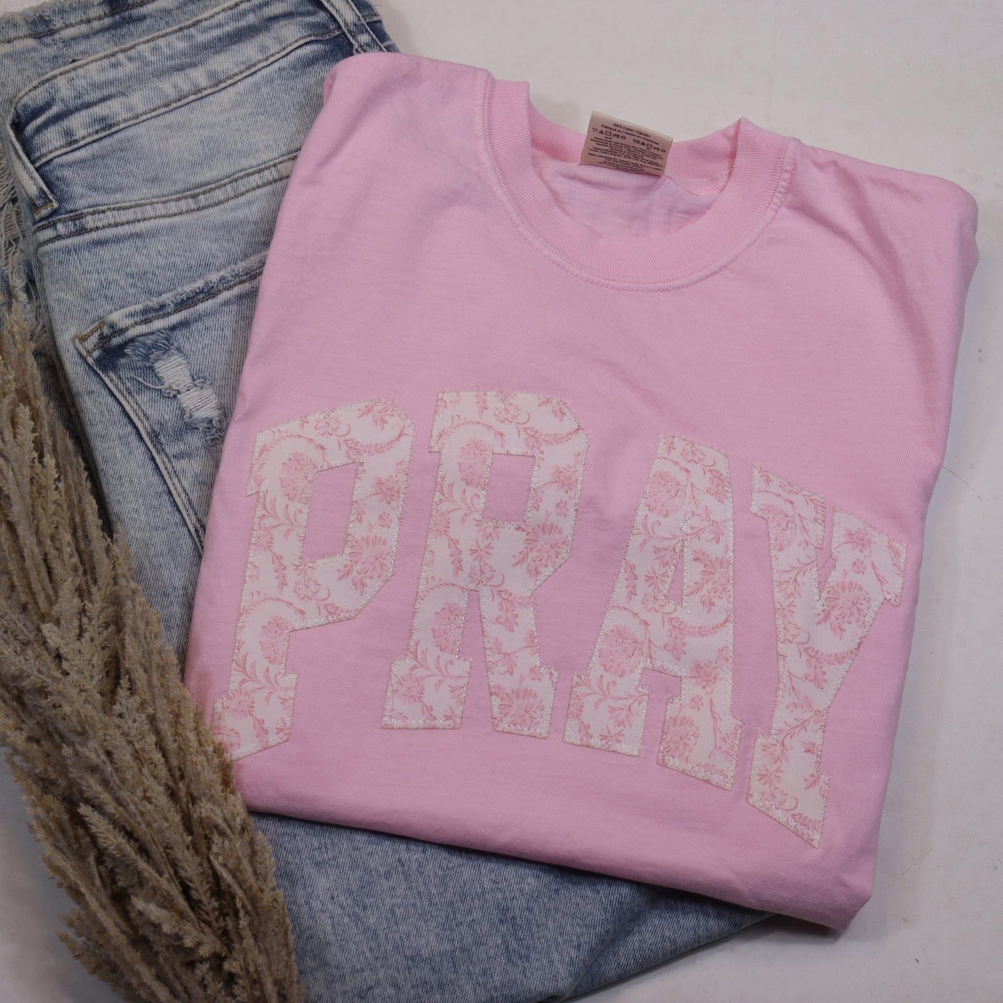 (PREORDER) PRAY PATCHWORK PINK TEE