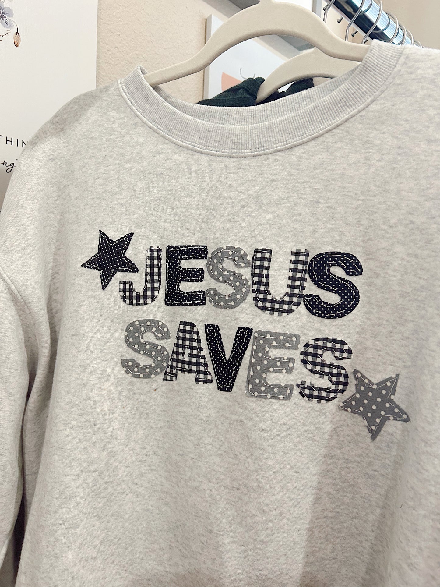 JESUS SAVES PATCHWORK SWEATSHIRT