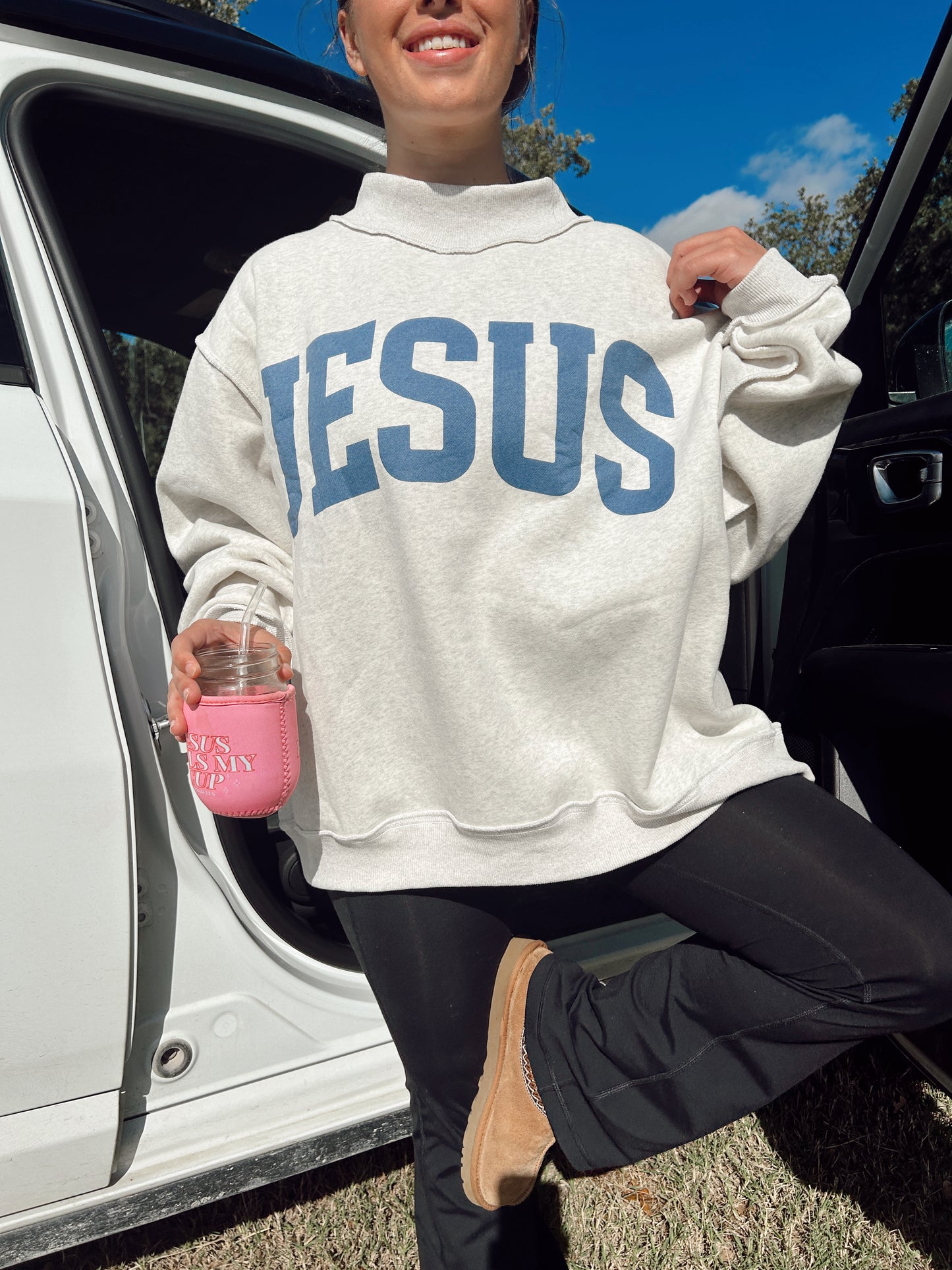 (PREORDER) JESUS & GOD IS GOOD REVERSIBLE MOCK NECK SWEATSHIRT