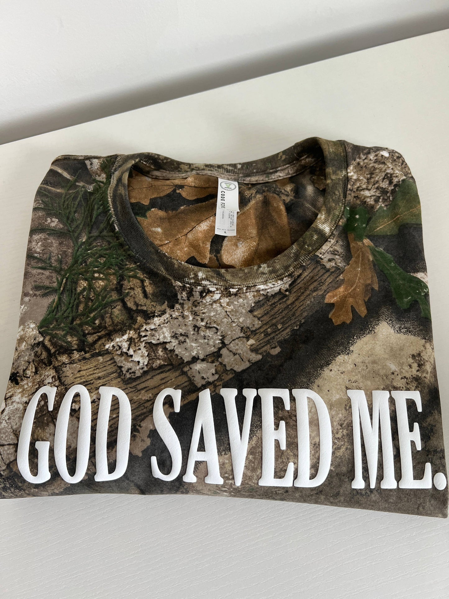 GOD SAVED ME CAMO TEE