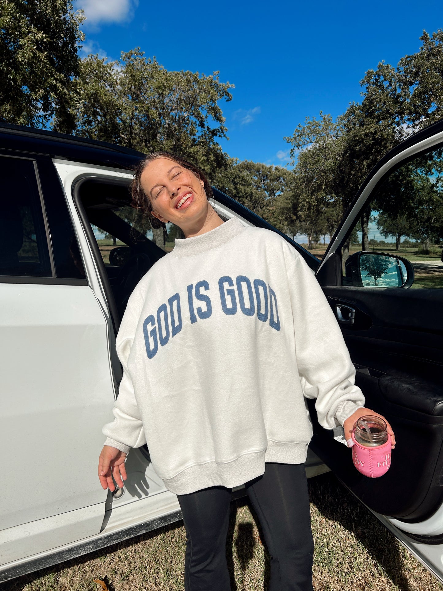 (PREORDER) JESUS & GOD IS GOOD REVERSIBLE MOCK NECK SWEATSHIRT