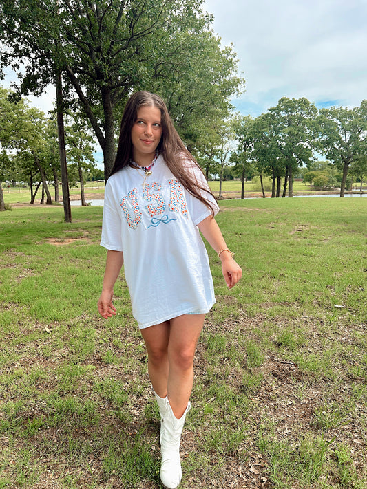 USA FLORAL BOW TEE