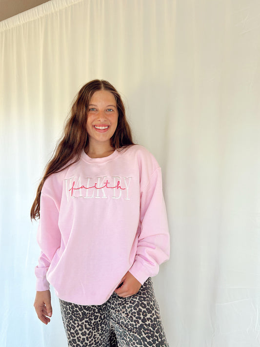 WALK BY FAITH EMBROIDERED SWEATSHIRT