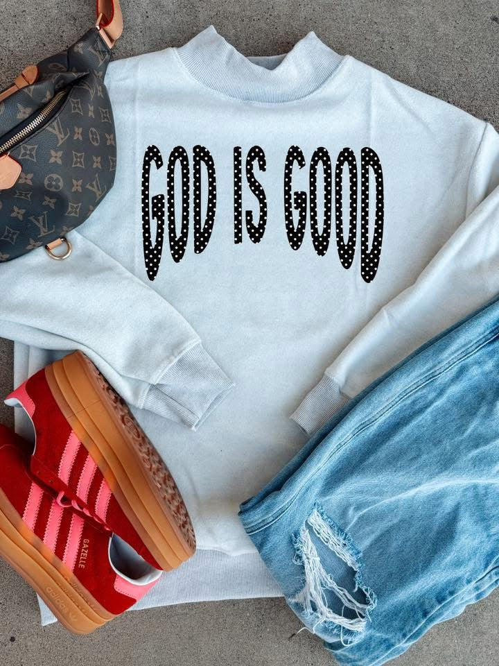 JESUS/GOD IS GOOD POLKA DOT REVERSIBLE MOCK NECK (preorder)