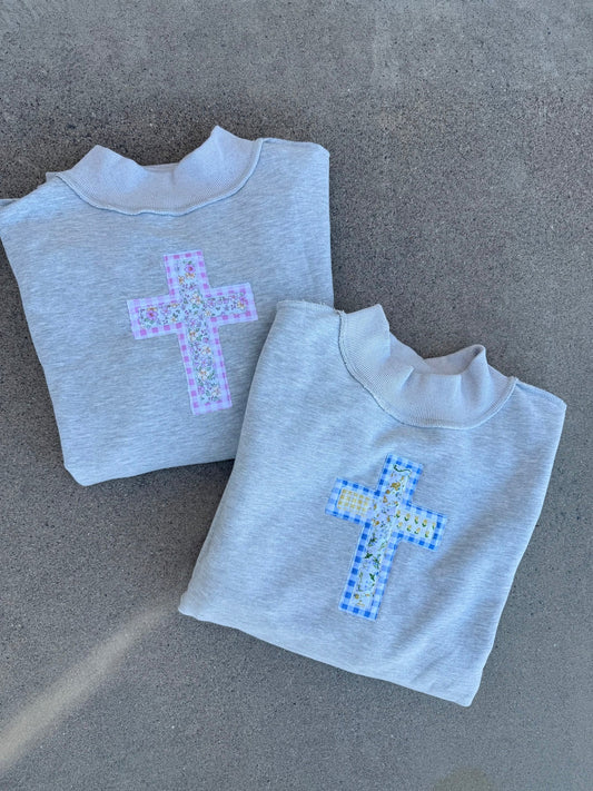 PATCHWORK CROSS MOCK NECK SWEATSHIRT (PREORDER)