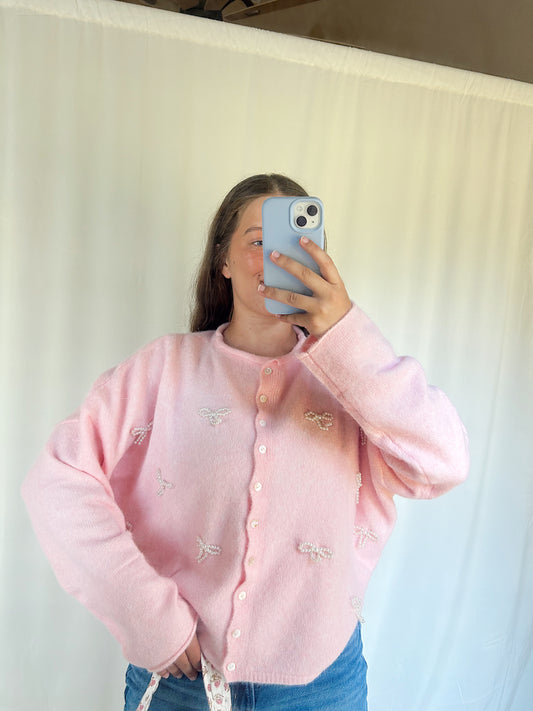 PRETTY IN PEARL RIBBON CARDIGAN