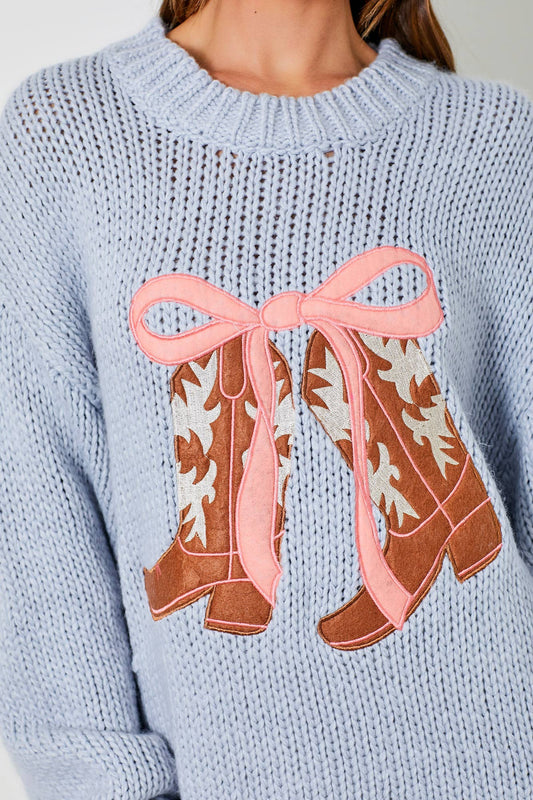 Cowboy Ribbon Boots Knit Sweater