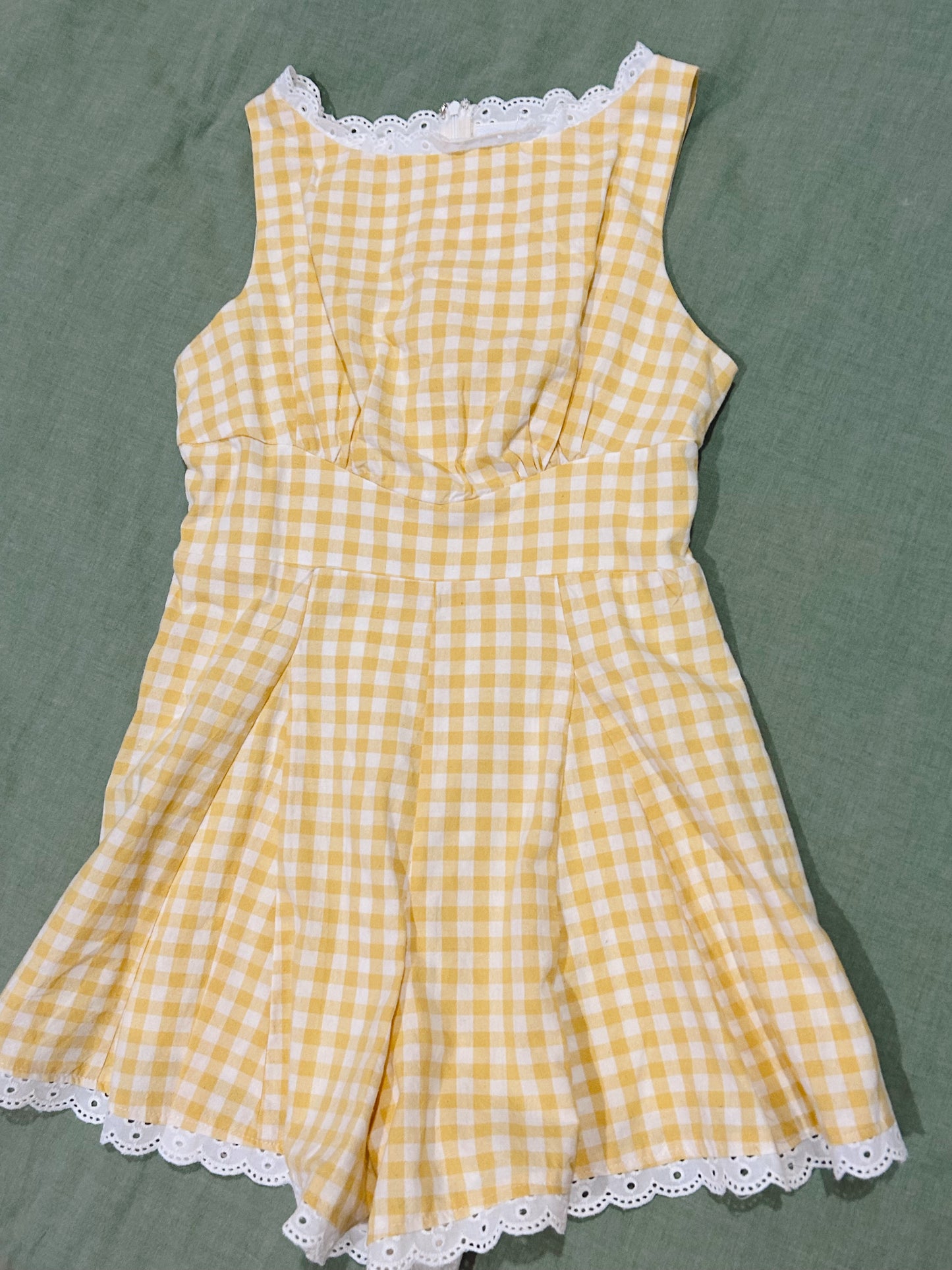 LEMON DROP LACE GINGHAM ROMPER