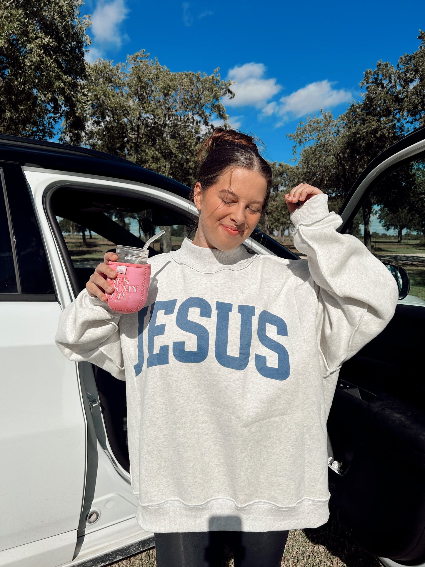 (PREORDER) JESUS & GOD IS GOOD REVERSIBLE MOCK NECK SWEATSHIRT