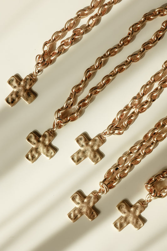 REVIVAL CHUNKY GOLD CROSS NECKLACE