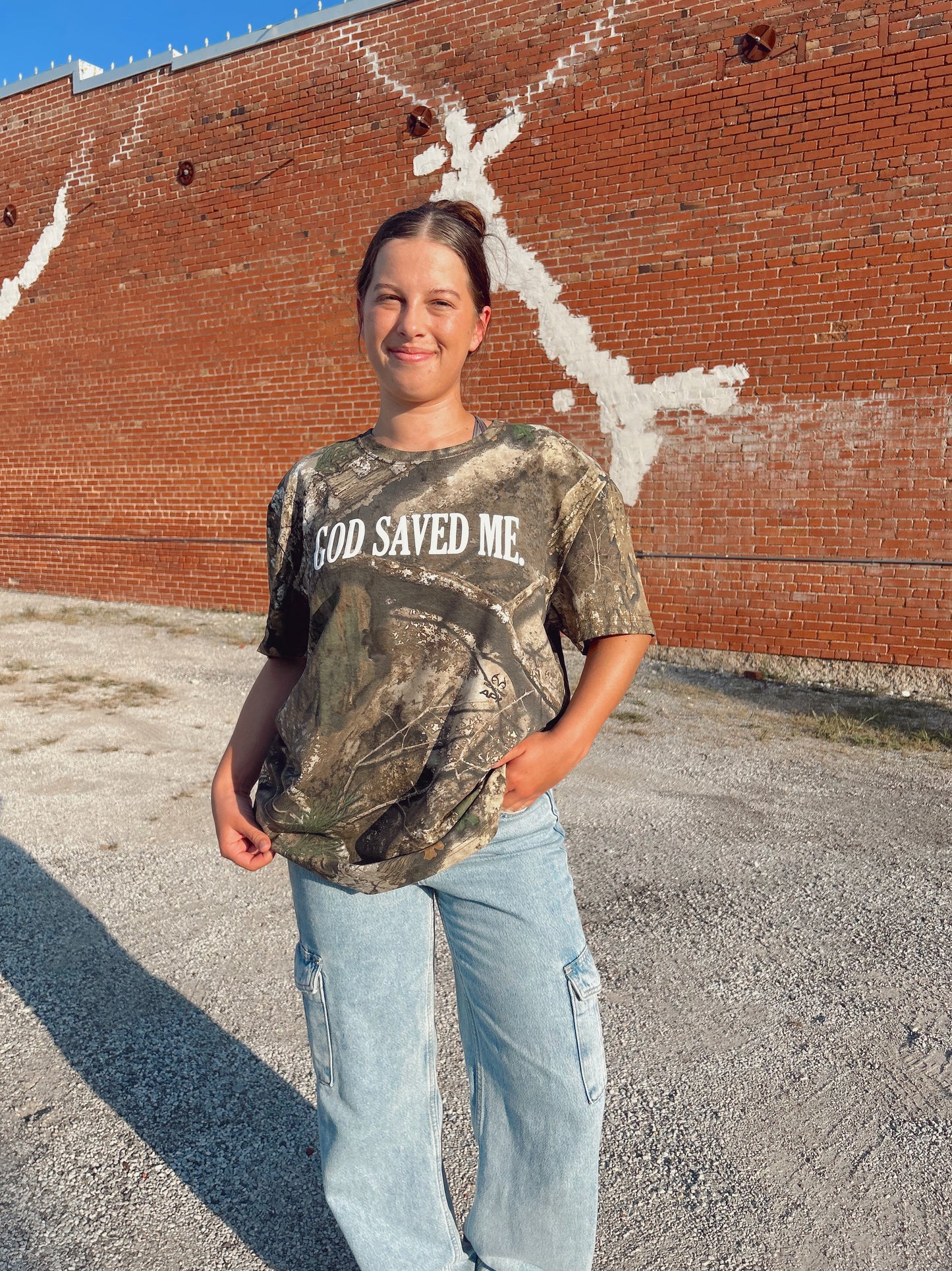 GOD SAVED ME CAMO TEE