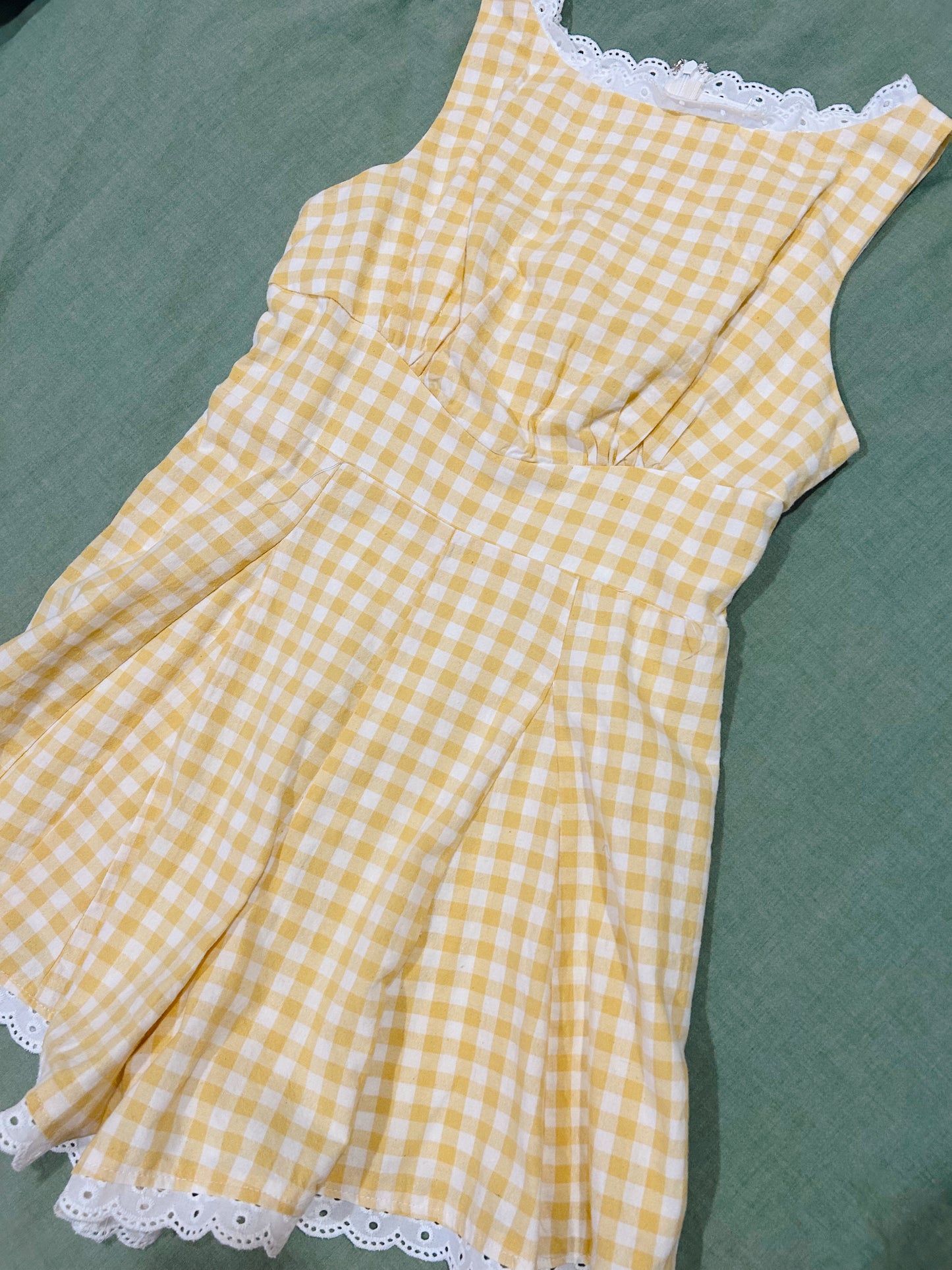 LEMON DROP LACE GINGHAM ROMPER