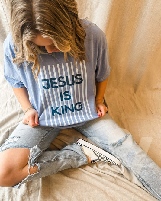 JESUS IS KING STRIPE DENIM TEE