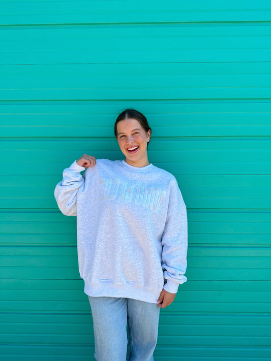 GOD IS GOOD QUILTED PASTEL EMBROIDERED SWEATSHIRT