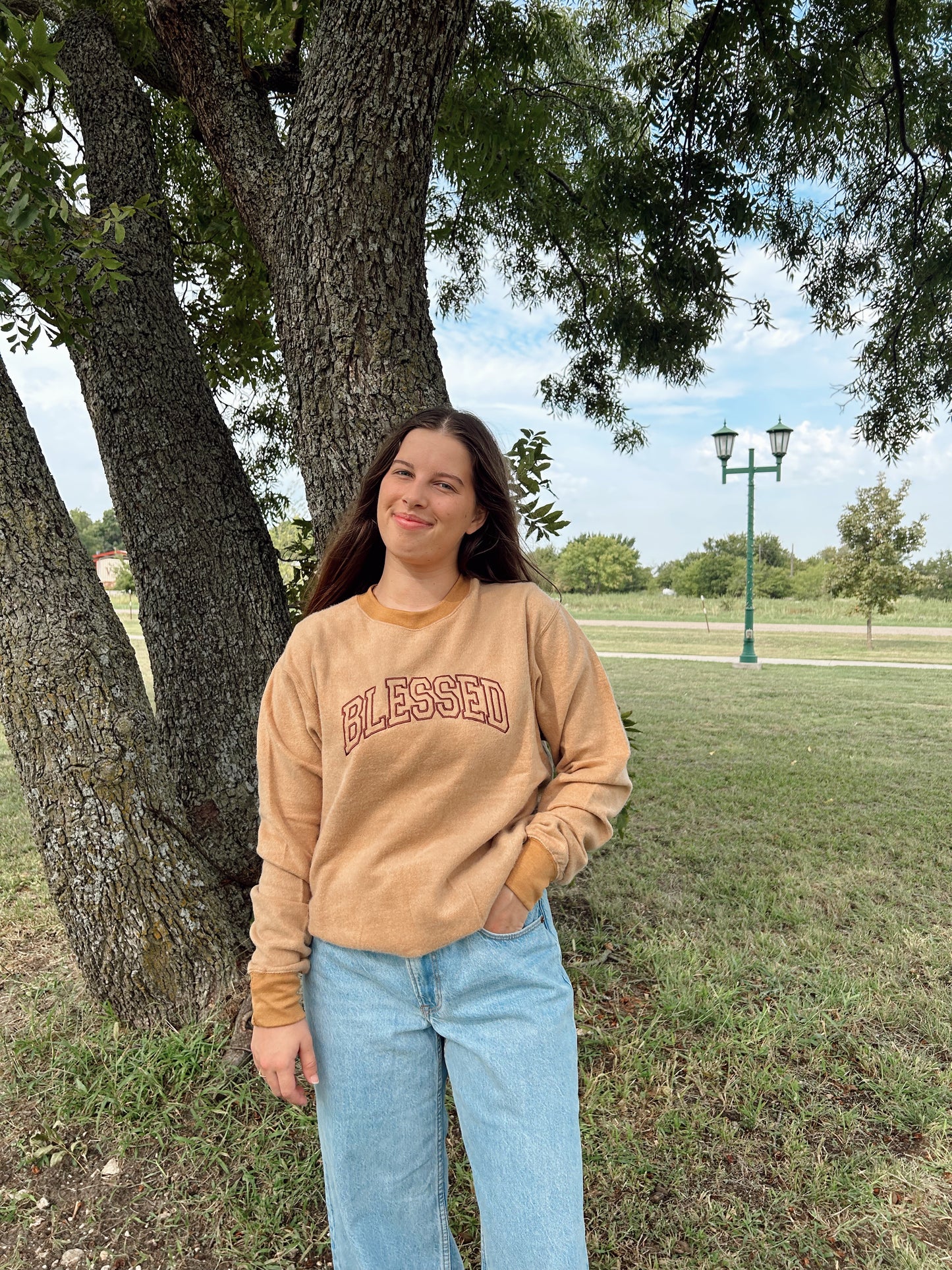 Blessed Varsity Embroidered Sweatshirt