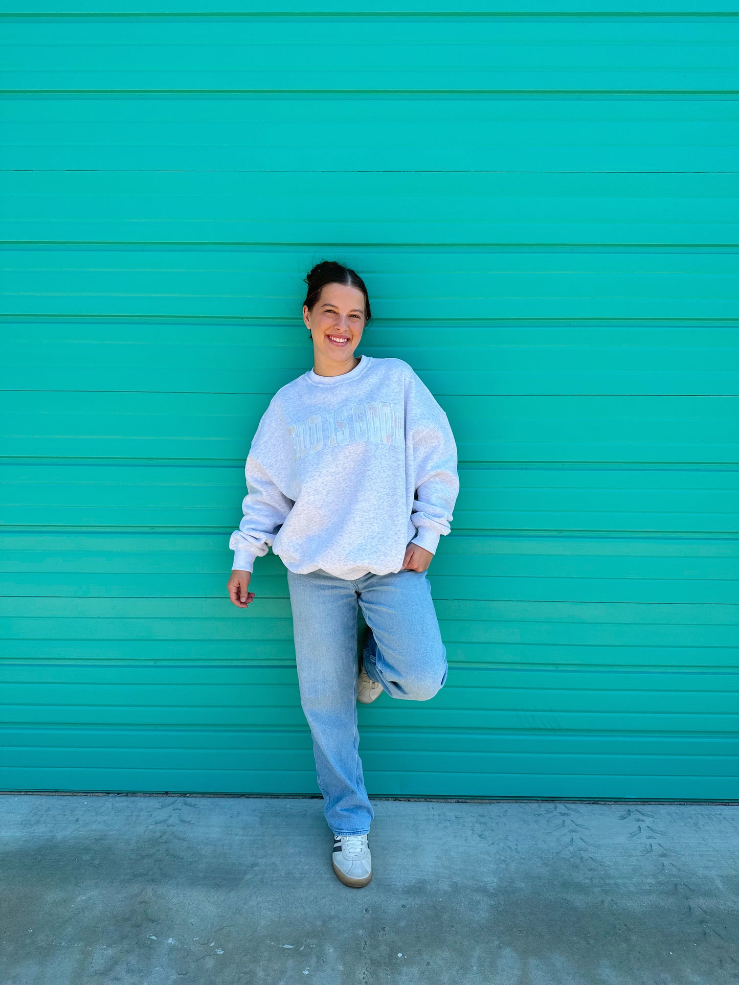 GOD IS GOOD QUILTED PASTEL EMBROIDERED SWEATSHIRT