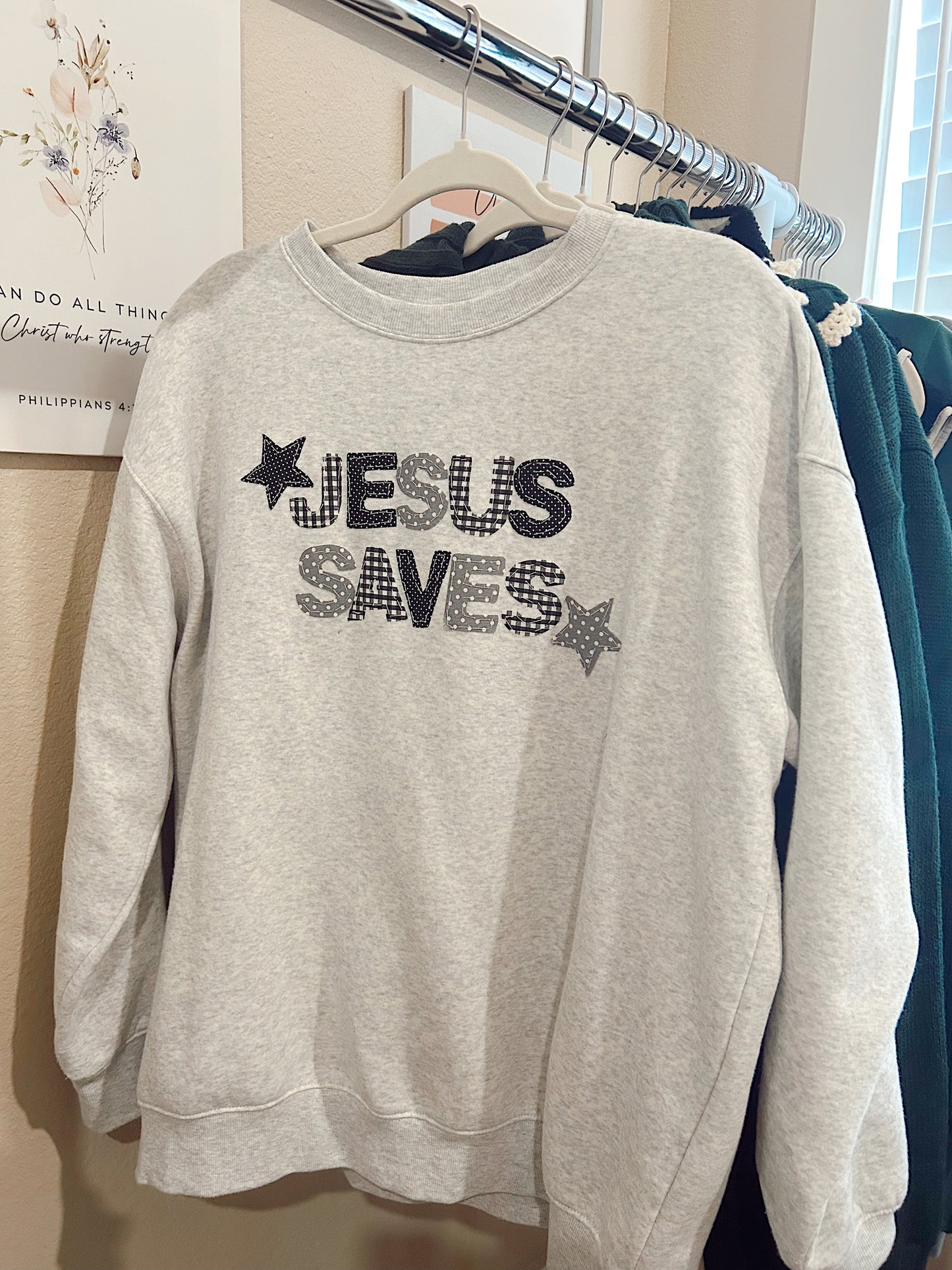 JESUS SAVES PATCHWORK SWEATSHIRT