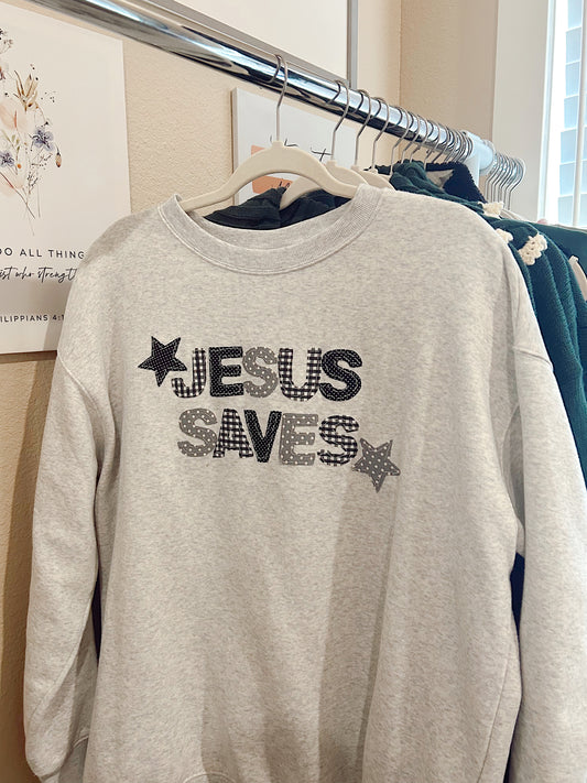 JESUS SAVES PATCHWORK SWEATSHIRT