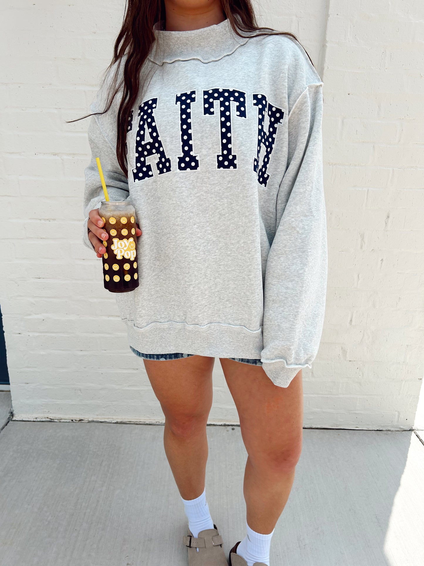 FAITH MOCKNECK DOT SWEATSHIRT