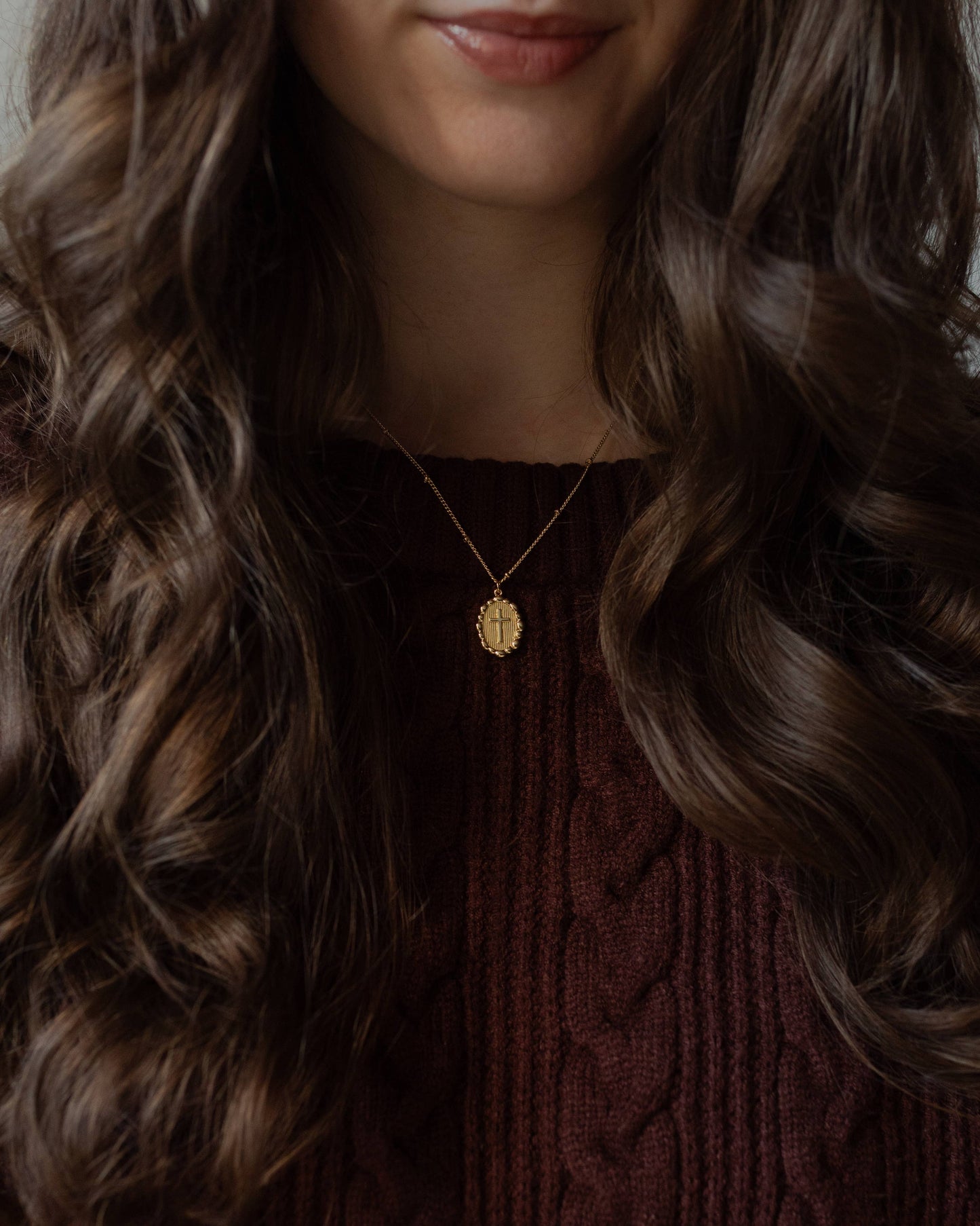BEADED CHAIN CROSS NECKLACE