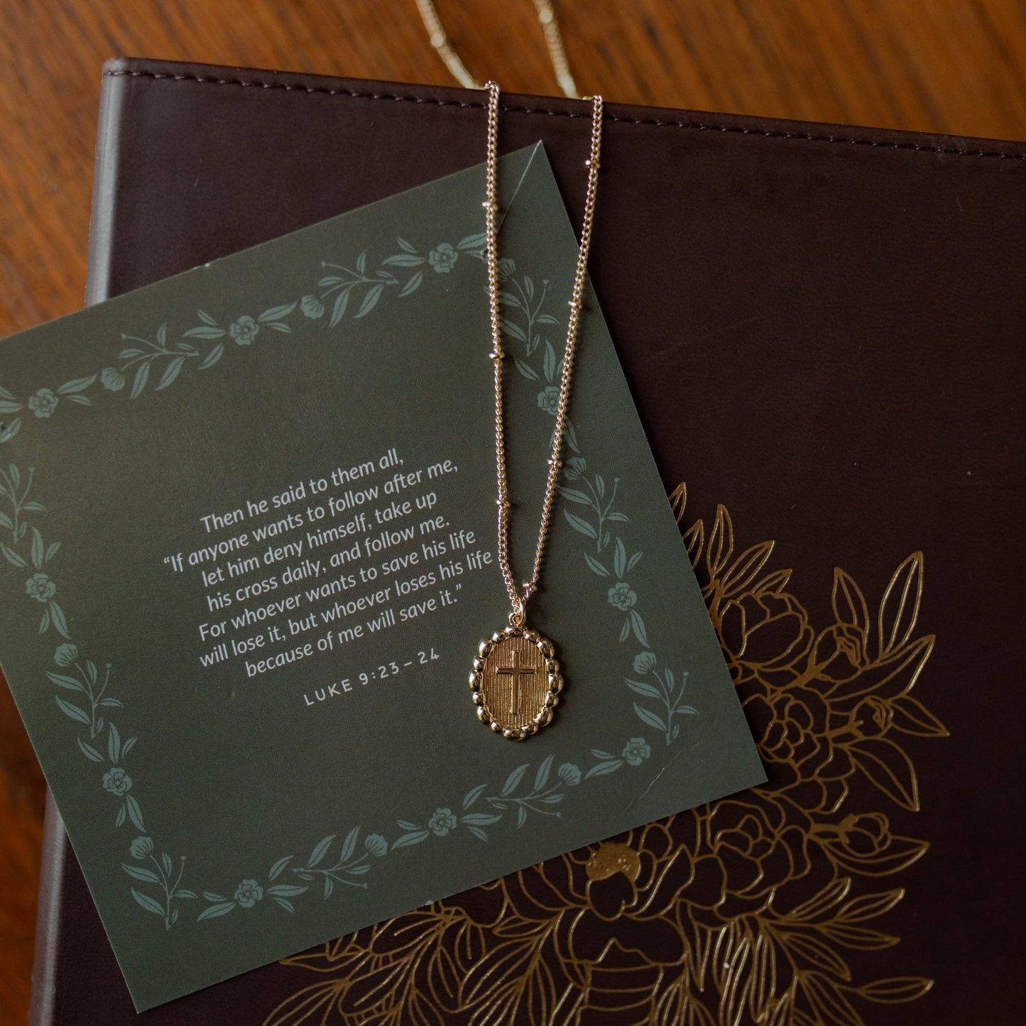 BEADED CHAIN CROSS NECKLACE